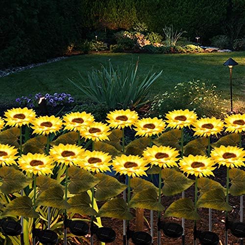FORUP 2 Pack Solar Garden Stake Lights, Outdoor Sunflower LED Lights for Patio, Lawn, Garden, Yard, Pathway Decoration, Yellow