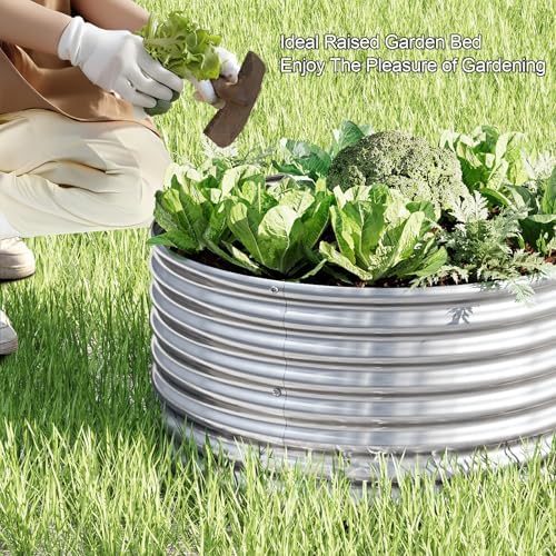 4 Pack Round Galvanized Raised Garden Bed Outdoor, Metal Garden Bed for Vegetables, Above Ground Garden Box for Flower, Steel Raised Beds for Gardening - 2FT