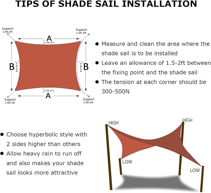 KANAGAWA 12'X14' Rust Red Custom Size Sun Shade Sail Rectangle UV Block Canopy - Image 6