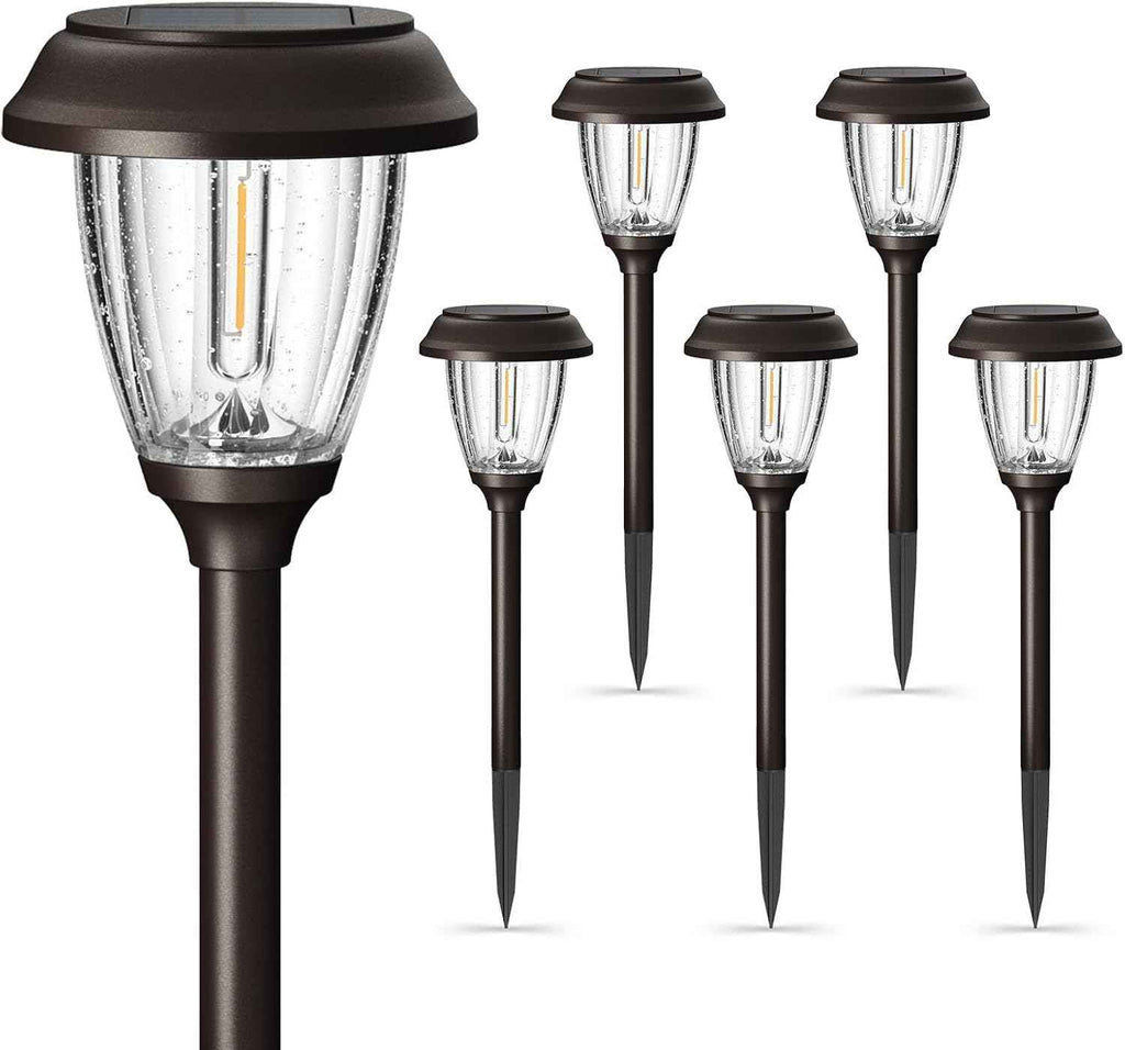 XMCOSY+ Solar Pathway Lights Outdoor, 6 Pack 2-Mode Solar Garden Lights | IP65 Waterproof Glass & Stainless Steel, 2 Lighting Modes (10/25 LM) Warm White for Yard, Walkway, Driveway, Patio & Path