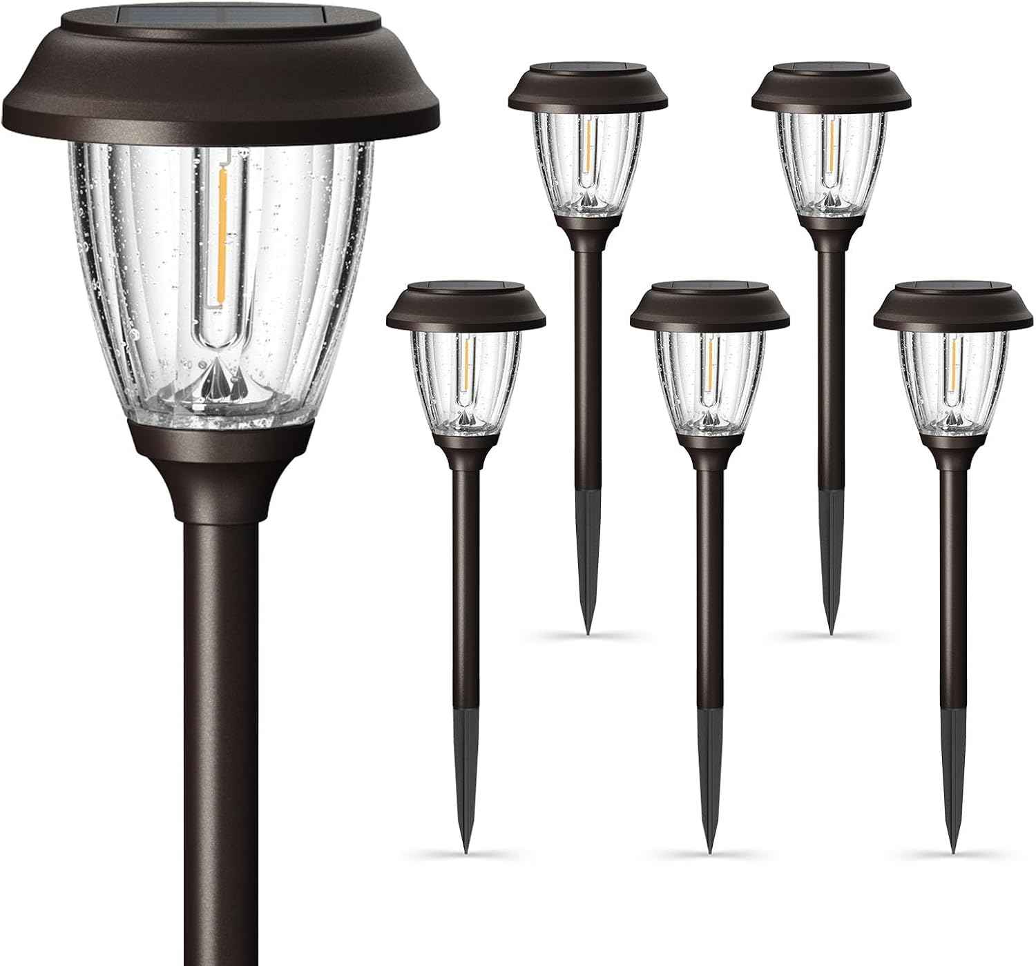 XMCOSY+ Solar Pathway Lights Outdoor, 6 Pack 2-Mode Solar Garden Lights | IP65 Waterproof Glass & Stainless Steel, 2 Lighting Modes (10/25 LM) Warm White for Yard, Walkway, Driveway, Patio & Path