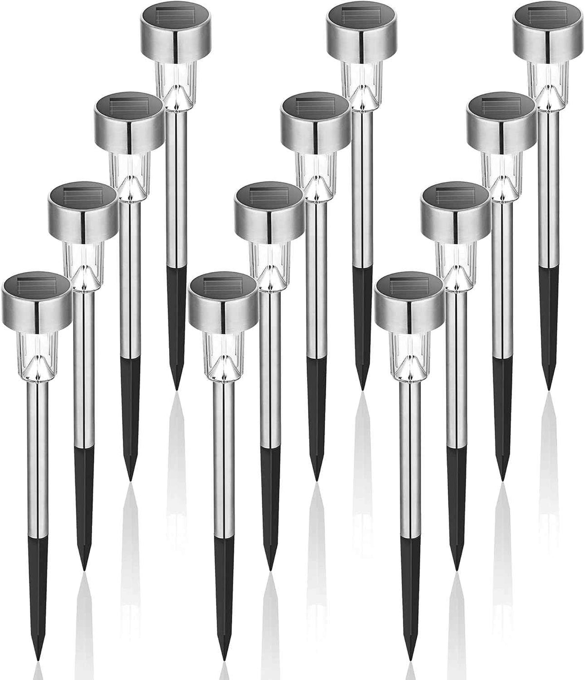 GIGALUMI Outdoor Waterproof Solar Garden Lights, 12 Pack Cold White | Stainless Steel LED, Ideal for Patio Lawn Yard Landscape, Durable Decorative Lighting