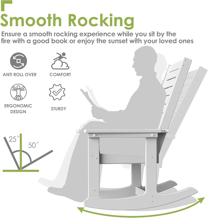 GREENVINES Outdoor Rocking Chairs | Set of 4 | Porch Rocker | HDPE Plastic | - Image 4