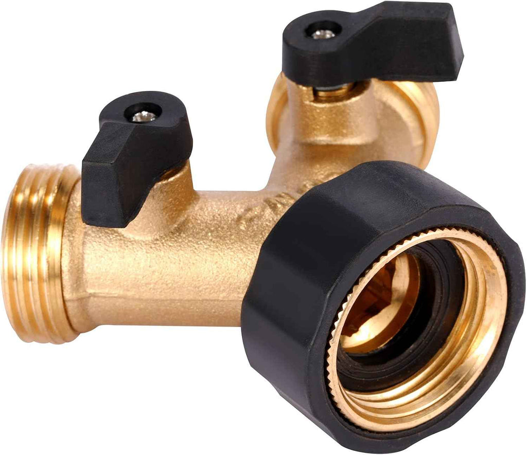 Garden Hose Splitter 2 Way Heavy Duty, Y Connector Brass Garden Hose Adapter, Hose Bib Splitter with 2 Extra Rubber Washers | Brass Garden Hose Adapter Hose Bib Splitter with 4 Extra Rubber Washers