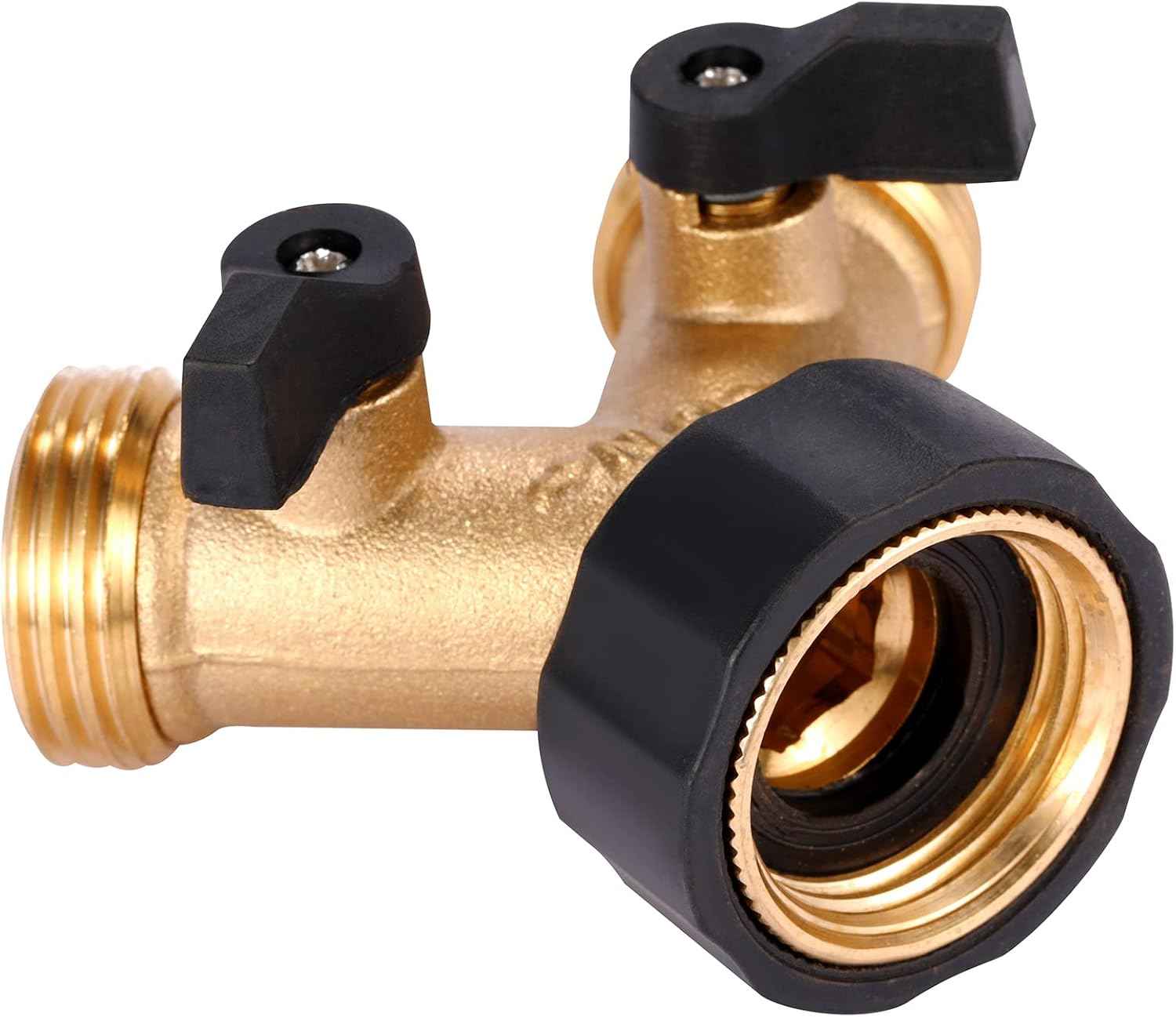 Garden Hose Splitter 2 Way Heavy Duty, Y Connector Brass Garden Hose Adapter, Hose Bib Splitter with 2 Extra Rubber Washers | Brass Garden Hose Adapter Hose Bib Splitter with 4 Extra Rubber Washers