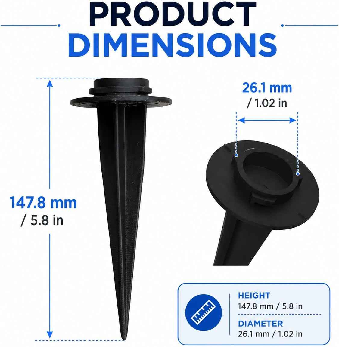 3 Pack Replacement Ground Stakes Compatible with Ring Solar Pathlight, Twist-Lock Outdoor Path Light Mounting Spikes for Solar and Battery Models