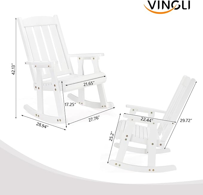 VINGLI Outdoor Rocking Chair Set of 2, Heavy Duty 600 LBS Wooden Rocking Chair - Image 3