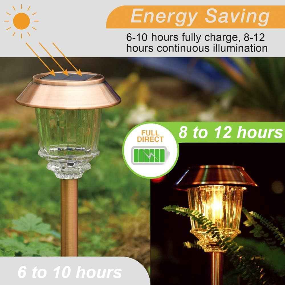 XMCOSY+ Solar Pathway Lights Outdoor - 6 Pack Solar Garden Lights, 10-40 LM Dimmable Solar Lights Outdoor Waterproof Auto On/Off IP 65 Solar Powered Landscape Lighting for Patio Walkway Driveway | Aluminum Metal Glass 40 LM Dimmable 8-12 Hours Brightne...