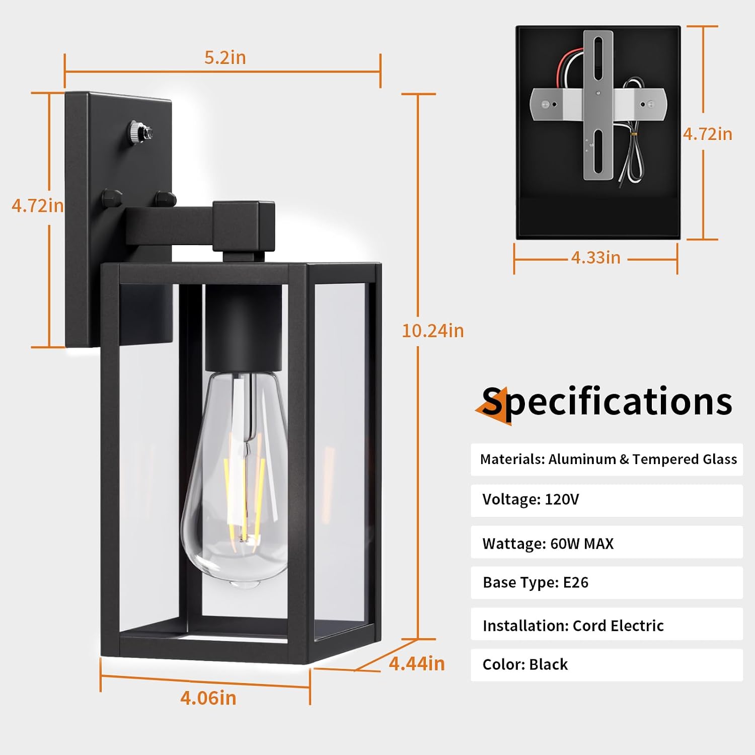 Dusk to Dawn Outdoor Porch Lighting Fixtures Wall Mount, Sensor Exterior Wall Light for House, Ouside Lantern Lamp, Waterproof Wall Sconce Lights, Black Metal Coach Light for Garage Entryway