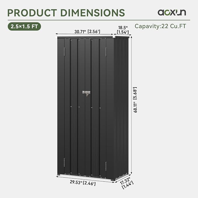 Aoxun 2.5’x1.5’ Outdoor Storage Cabinet, Outdoor Metal Storage Shed - Image 3