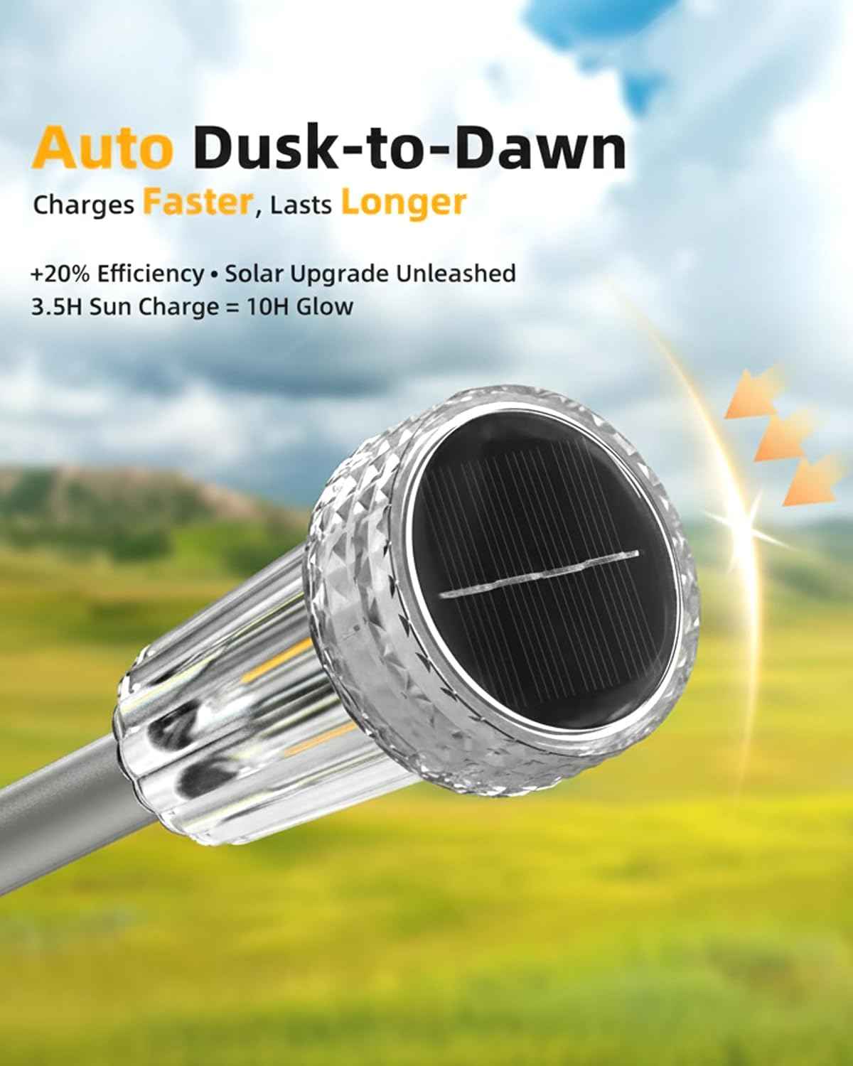 DERAYSION 12 Pack Solar Pathway Lights Outdoor, Solar Powered Garden Lights Auto On/Off, Waterproof Stainless Steel Pole Landscape Lighting for Path, Yard, Walkway, Driveway Decor - Warm White