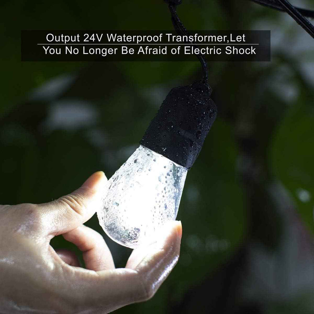 60ft Cool White LED Outdoor String Lights, Waterproof Festoon Light, 20 x Hanging Sockets with Shatterproof Light Bulbs for Backyard Garden Patio Pergola Gazebo Bistro Christmas Tree Wedding Party