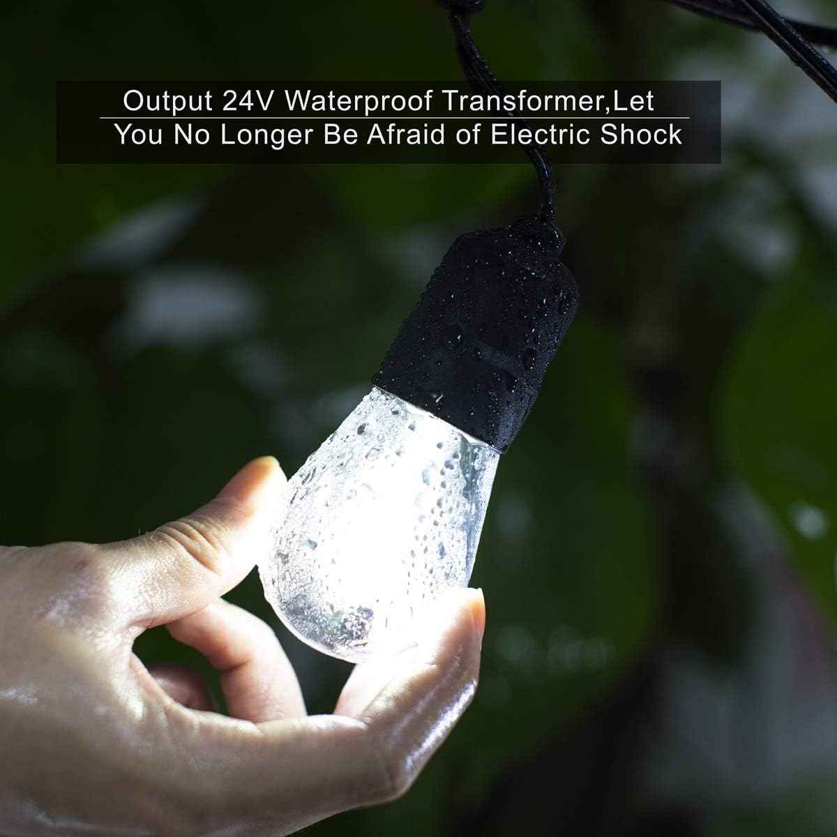 60ft Cool White LED Outdoor String Lights, Waterproof Festoon Light, 20 x Hanging Sockets with Shatterproof Light Bulbs for Backyard Garden Patio Pergola Gazebo Bistro Christmas Tree Wedding Party