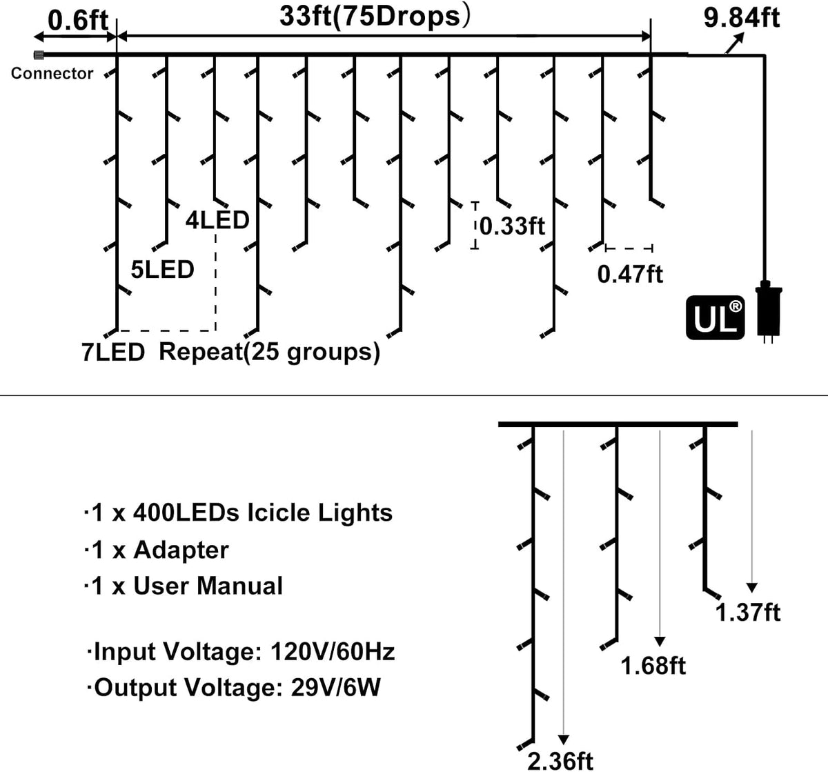 33ft 400 LED Icicle Lights for Outside Warm White Christmas Lights Outdoor | Plug in Connectable Twinkle Lights 8 Modes Timer Waterproof for House Patio Eaves Window Party Indoor Holiday Xmas Decoration