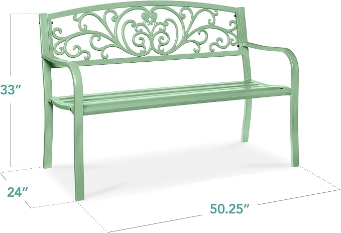 Best Choice Products Outdoor Bench Steel Garden Patio Porch Furniture - Image 2