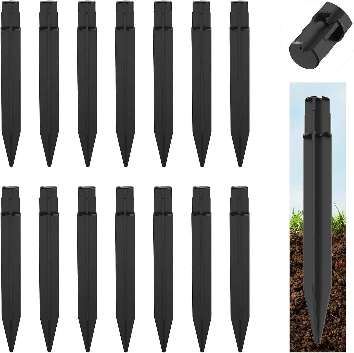 15 Pcs 8.25 Inch ABS Plastic Ground Spikes for Solar Torch Lights | Black Replacement Stakes for Garden Pathway Markers