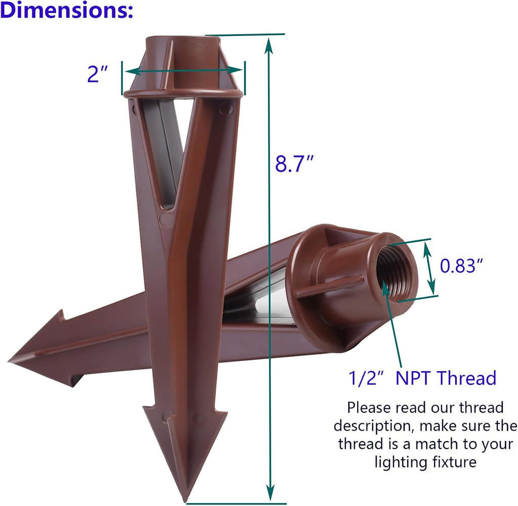 Lighting Ground Stake Spike Replacement for Outdoor Low Voltage Landscape Spotlight Pathway Flood Light,1/2" NPT Thread Brown