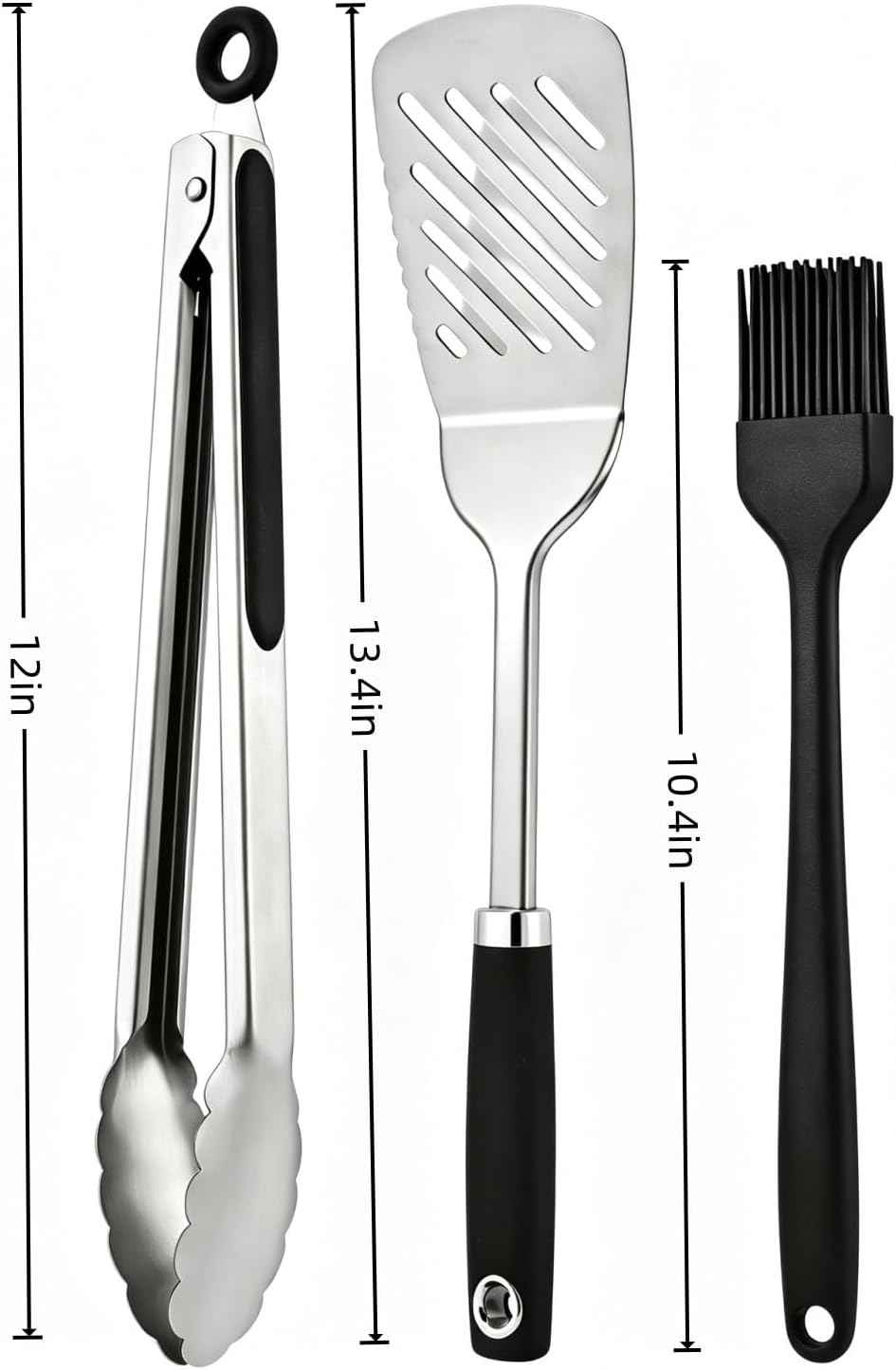 3-Piece Stainless Steel Grill Accessories, Heavy Duty Grill Tools Set, Dishwasher Safe