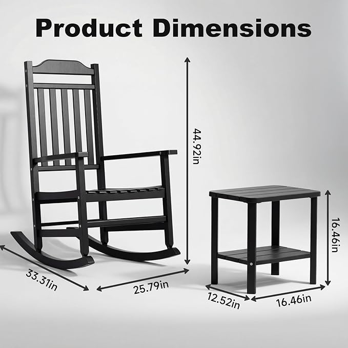 3 Piece Outdoor Rocking Bistro Set, Rocking Chairs Outdoor Furniture, Resin - Image 3