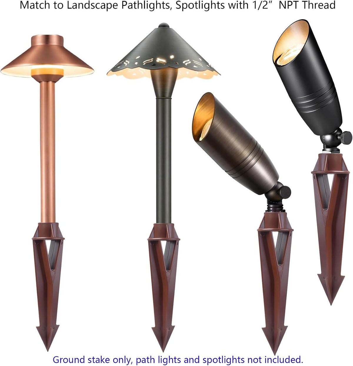 Lighting Ground Stake Spike Replacement for Outdoor Low Voltage Landscape Spotlight Pathway Flood Light,1/2" NPT Thread Brown