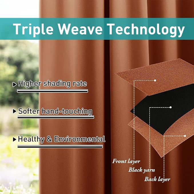 NICETOWN 2 Panels Weighted Blackout Outdoor Curtains - Image 6