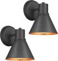 2 Pack Outdoor Wall Sconces,Wall Lights Fixture Exterior Farmhouse Lamps | Porch Light with Hammered Metal Shade,Anti-Rust Waterproof Black Outside Barn Light for Front Porch Patio Garage Gazebo House