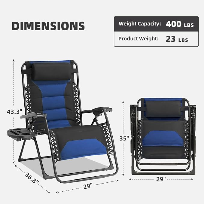 Zero Gravity Chair Oversized Folding Recliner XL, Padded Anti Gravity Lounge - Image 3