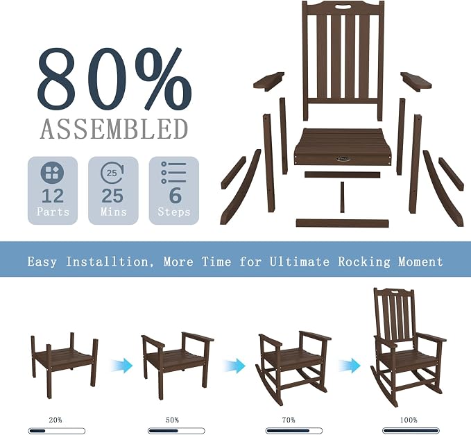 Oversized Rocking Chair Set of 4, Outdoor Rocking Chair - Image 9
