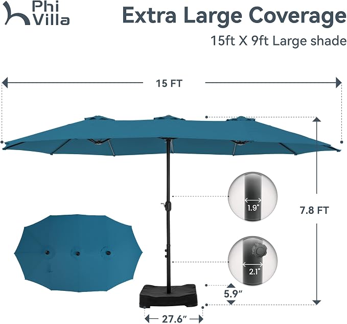 PHI VILLA 15ft Large Patio Umbrellas - Image 6
