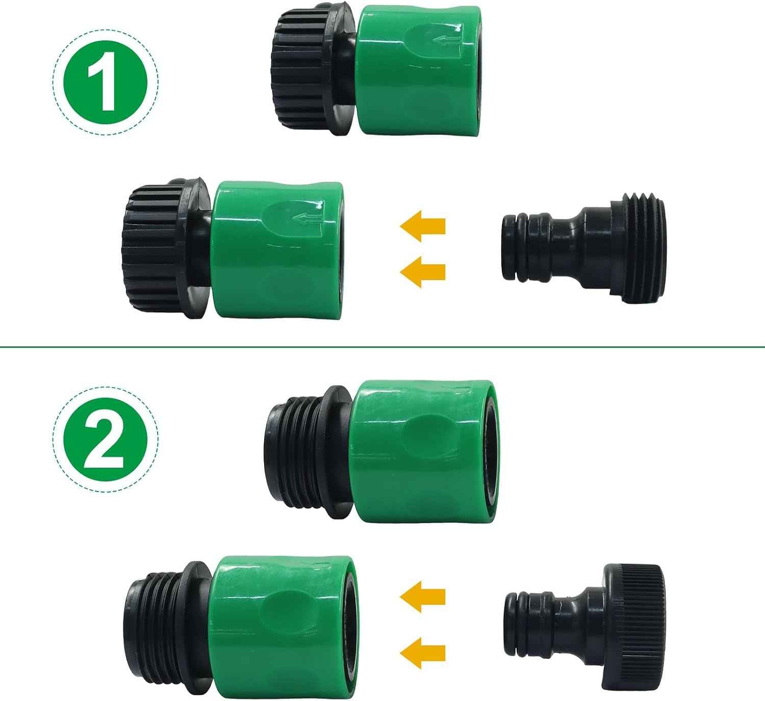 16 PCS Plastic Garden Hose Quick Connect Fittings, 3/4-Inch | Male and Female Fitting, Hose End Adapters, For Watering Systems, Sprinklers, and Drip Irrigation, Set of 4