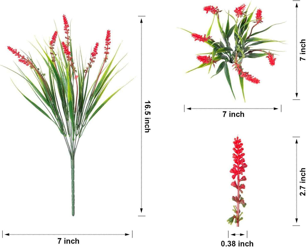 Ivydale 20PCS Artificial Plants Fake Flowers Monkey Grass for Outdoors,UV Resistant Realistic Red Faux Greenery Shrubs Outside Decor for Home Garland Porch Patio Balcony Planter Yard Office Pathway