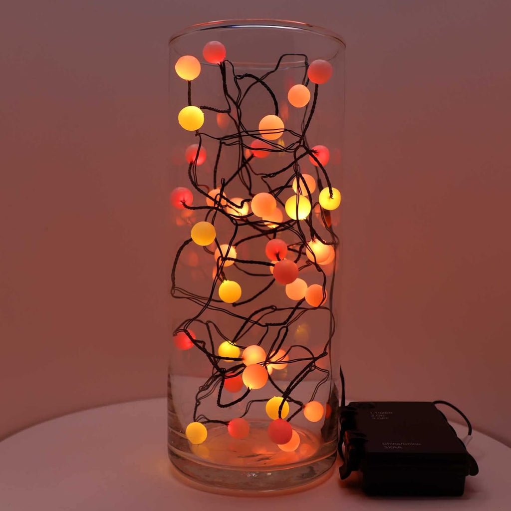 QBIS Battery Powered Halloween Lights, 40 Berry Lights, Orange Yellow Red | 40 Battery Operated Cluster String Light, Fall Decor, Thin Black Wire, 6.5ft, Timer, Indoor Outdoor for Window, Fireplace