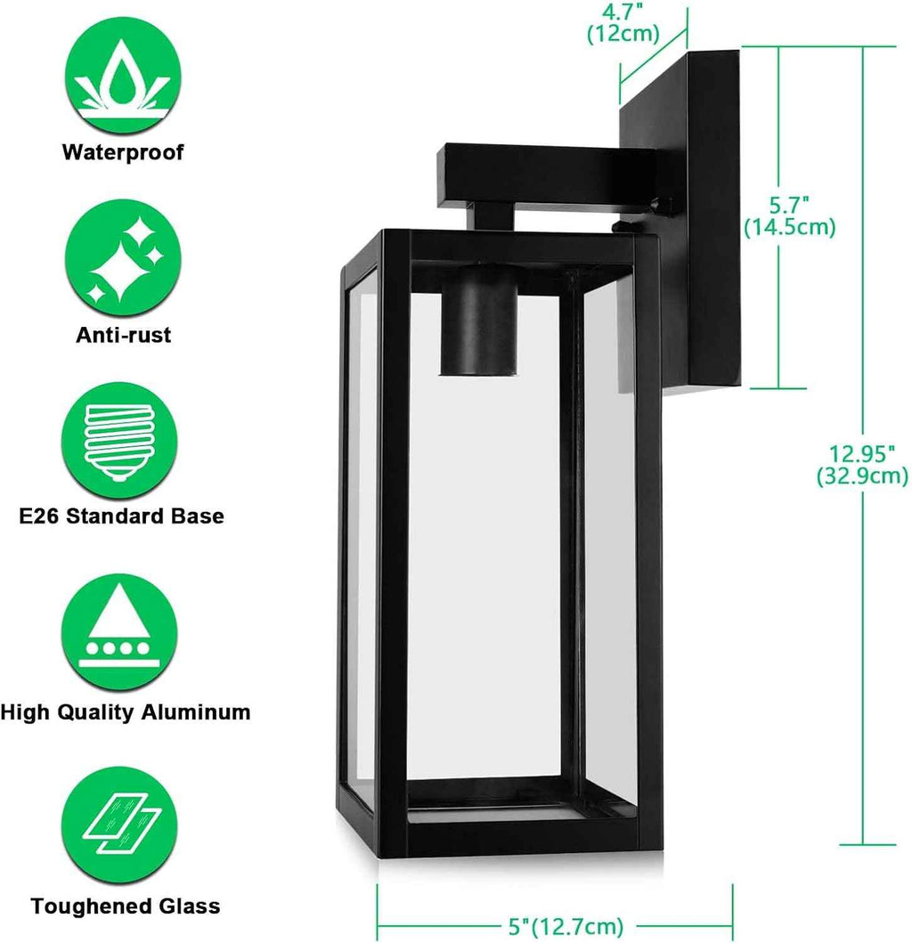 MAXvolador Outdoor Wall Light Fixture, Exterior Waterproof Wall Lantern | Porch Wall Sconce Black, Anti-Rust, E26 Socket, Clear Glass, Outside Wall Mount Light, Front Door Lighting for Patio Garage