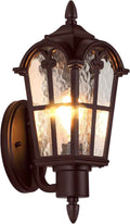 16’’ Large Outdoor Wall Light Fixture, Exterior Wall Lantern Sconce | Waterproof, Rust-resistant, Matte Brown, Water Ripple Glass, Quick & Easy Installation, Retro & Traditional