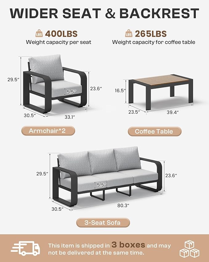 Aluminum Outdoor Patio Furniture Set, 4 Piece Oversized Patio Conversation Sets - Image 9