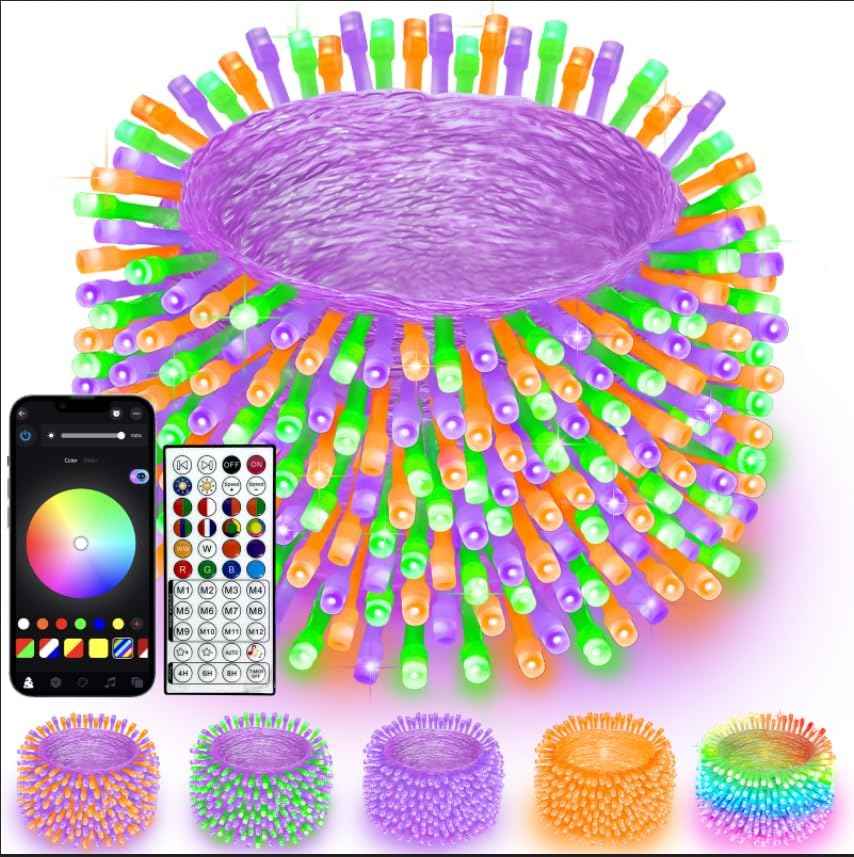 200 LED Smart RGB Color Changing String Lights APP & Remote for Halloween | 66 FT Halloween Twinkle Lights IP44 Waterproof, Timer, Music Sync, Multiple Colors & Modes, Outdoor Christmas Fall Decoration