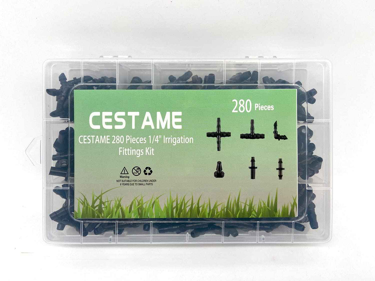 280 Pcs Barbed Connectors Irrigation Fittings Kit,Drip Irrigation Barbed Connectors 1/4''Tubing Fittings Kit for Flower Pot Garden Lawn(Straight Barbs,Single Barbs,Tees,Elbows,End Plug,4-Way Coupling)
