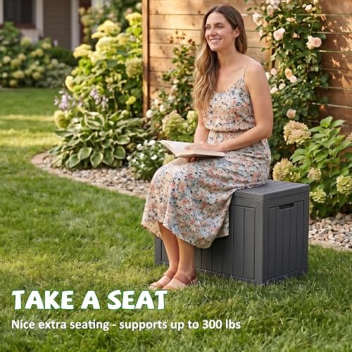 DRATO 55 Gallon Outdoor Storage Box Waterproof, Lockable Resin Deck Boxes