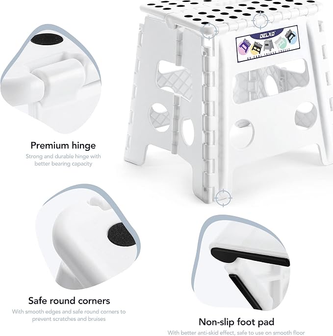 Delxo 13" Folding Step Stool for Kids and Adults, Non-Slip Foldable Step Stools - Image 7