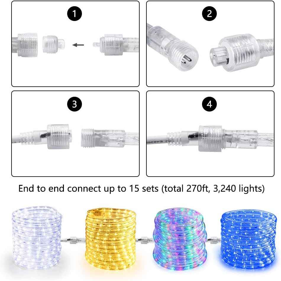 Brizled Cool White Rope Lights Connectable, 18ft 216 LED Rope Light Outdoor | 120V ETL Certificated Plugin Christmas Tube Light; Indoor Outdoor Clear PVC Tube Waterproof for Tree Patio Xmas Camping Decor