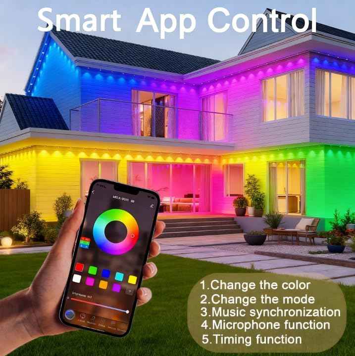 Honche Permanent Outdoor Lights Halloween Decor House Eave Lights Ground Lights Outdoor for Holiday,Party, Daily,Multicolor (mulito Color, 54ft with 36 Lights)