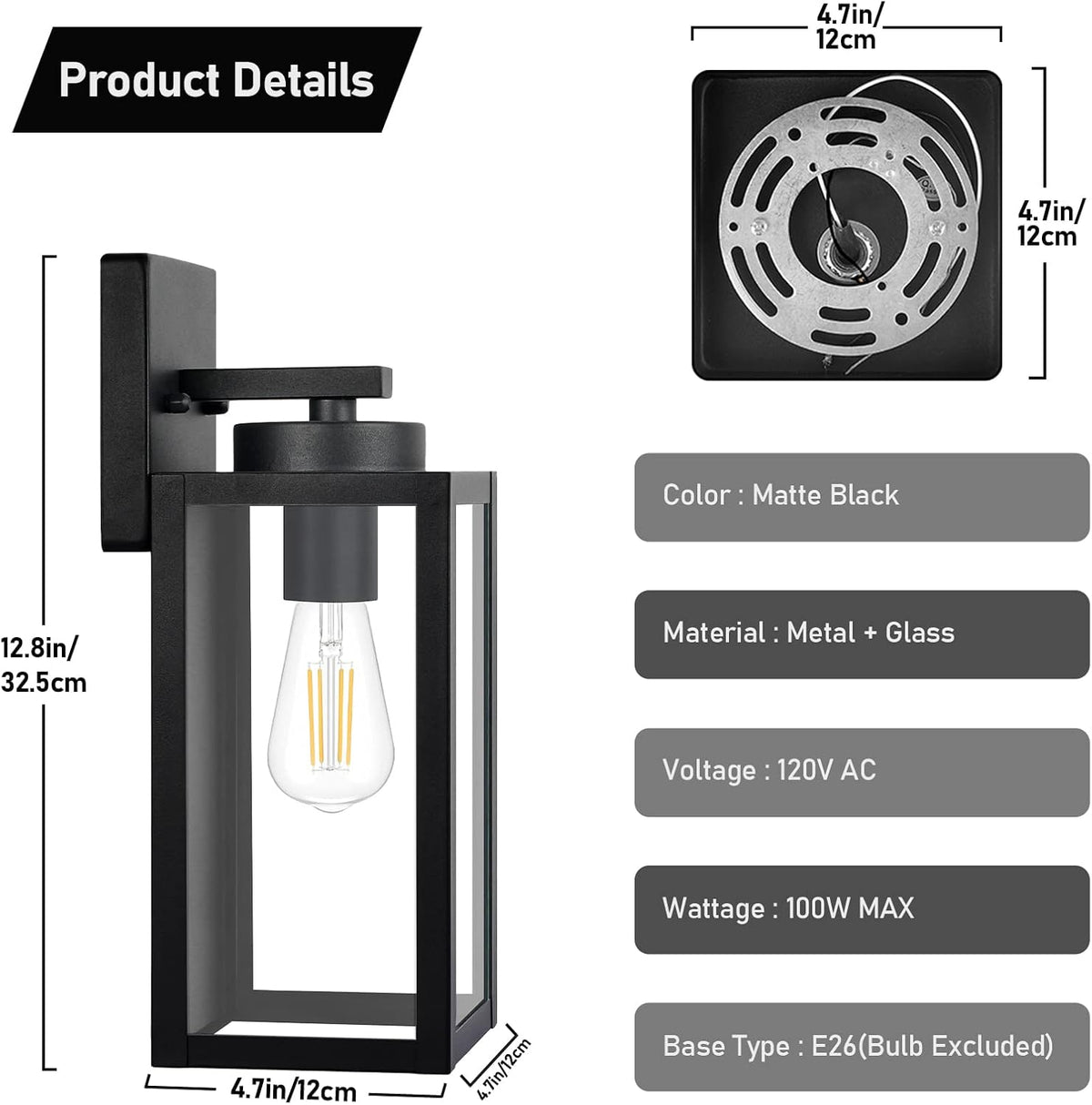 BesLowe Outdoor Wall Light Fixtures, Modern Black Exterior Wall Lanterns | Waterproof Metal Construction, Rust-resistant, Quick & Easy Installation, Clear Glass Shades & Standard E26 Socket