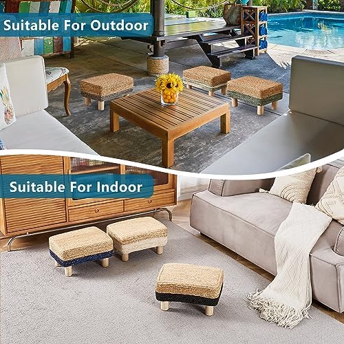 Wimarsbon Natural Seagrass Footstool Ottoman Rectangular Footrest Pouf
