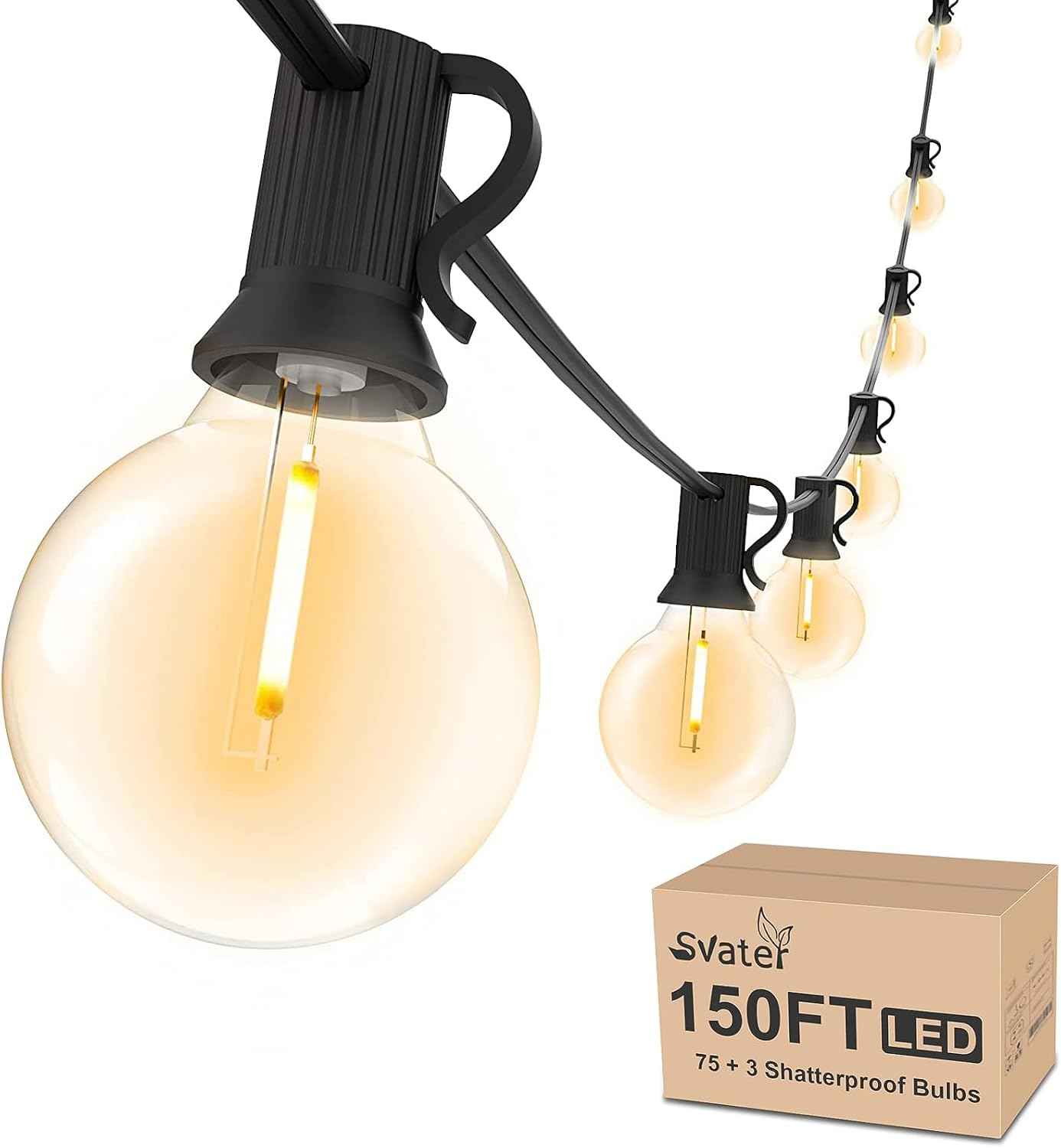 Svater Outdoor String Lights 150 FT Waterproof Outside Patio Light 78 Bulbs | Shatterproof G40 LED Edison Bulbs, Plug-In, Dimmable, Connectable, Outside Light for Bistro Cafe Backyard Porch Party Decor