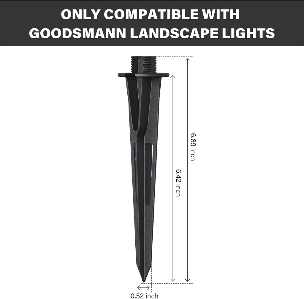 GOODSMANN 6-Pack Metal Ground Spike Stake Replacement for Low Voltage Landscape Lights, 3/4-14 NPSM Threaded Connection, Outdoor Path Light and Spotlight Replacement Stakes