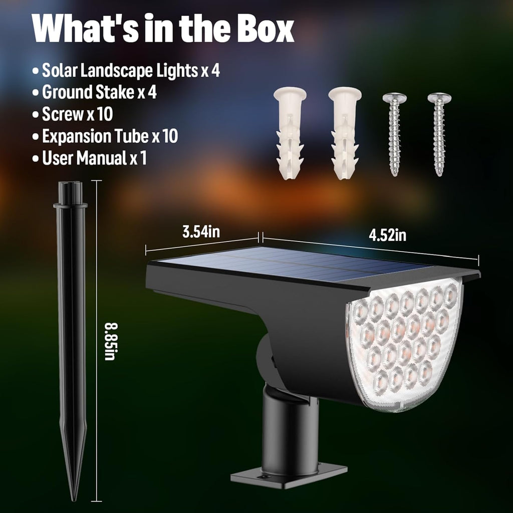 GKGG Solar Lights Outdoor Waterproof IP65, Solar Powered 76 LED 3 Lighting Modes Solar Spot Lights Outdoor for Yard Garden Landscape Pathway (Warm White, 4 Pack)