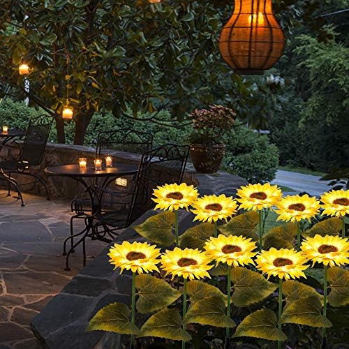 FORUP 2 Pack Solar Garden Stake Lights, Outdoor Sunflower LED Lights for Patio, Lawn, Garden, Yard, Pathway Decoration, Yellow