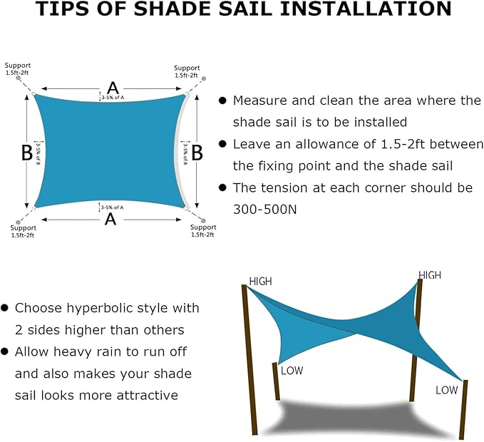 KANAGAWA 6'X8' Turquoise Mix Custom Size Sun Shade Sail Rectangle UV Block - Image 6