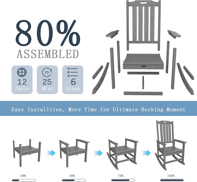 Oversized Rocking Chair Set of 2, Outdoor Rocking Chair - Image 9