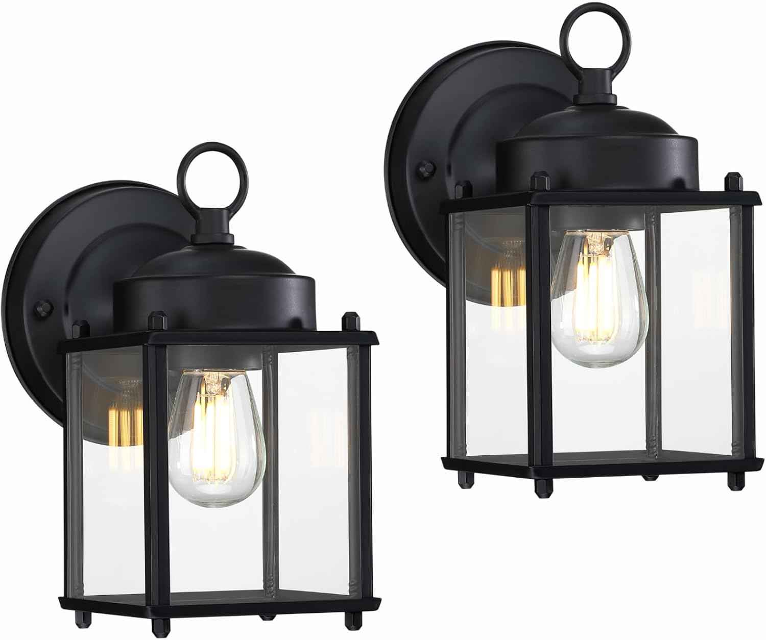 GRUENLICH Outdoor Wall Light Fixture, Clear Glass, Black, 2 Pack | Exterior Porch Light Wall Sconce Lantern for House, Patio, Garage, Anti-rust Metal, E26 Socket 60W Max